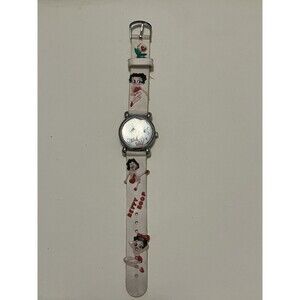 Betty Boop Wrist Watch White Vinyl Band Red Accents Working New Battery